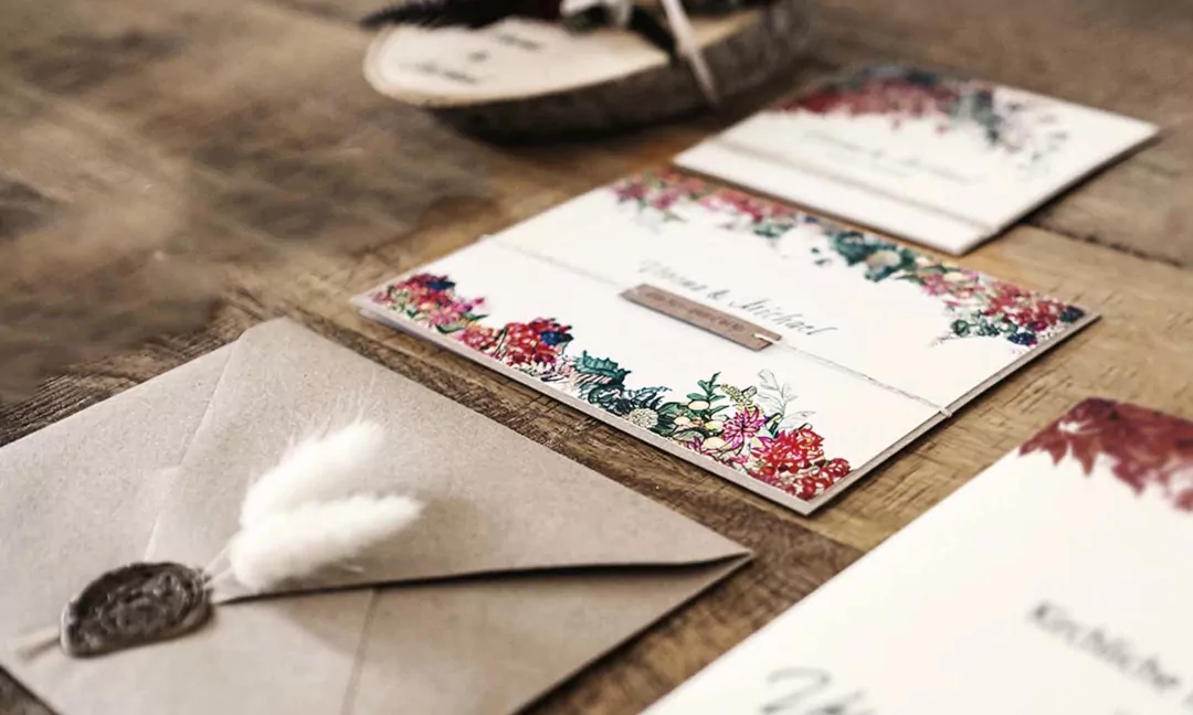 Hochzeits- Papeterie, Kartendesign & Druckprodukt